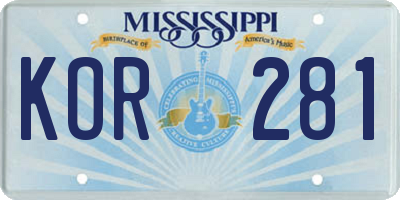 MS license plate KOR281