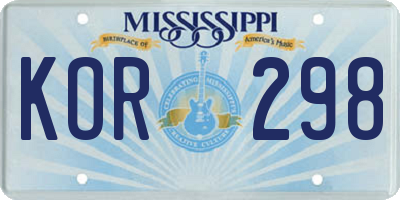 MS license plate KOR298