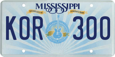 MS license plate KOR300