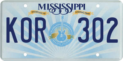 MS license plate KOR302