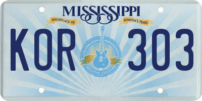 MS license plate KOR303