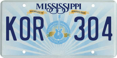 MS license plate KOR304