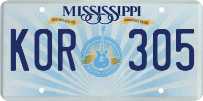 MS license plate KOR305