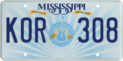 MS license plate KOR308