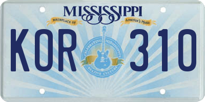 MS license plate KOR310