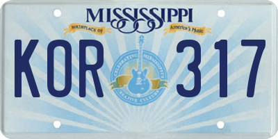 MS license plate KOR317