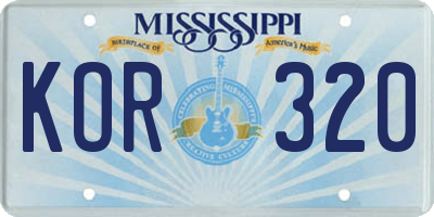 MS license plate KOR320