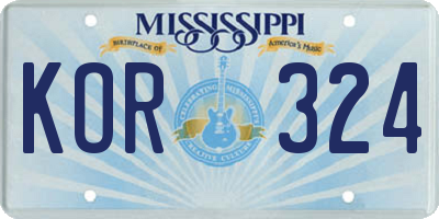 MS license plate KOR324
