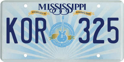 MS license plate KOR325