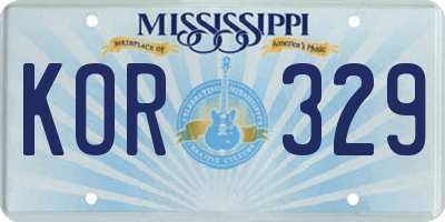 MS license plate KOR329