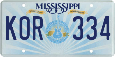 MS license plate KOR334