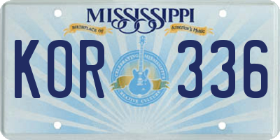 MS license plate KOR336