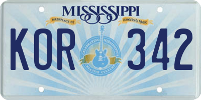 MS license plate KOR342