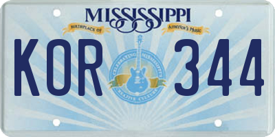 MS license plate KOR344