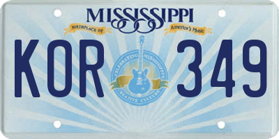 MS license plate KOR349