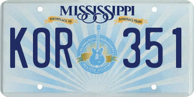 MS license plate KOR351