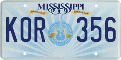 MS license plate KOR356