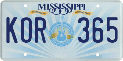 MS license plate KOR365
