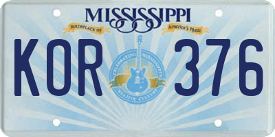 MS license plate KOR376