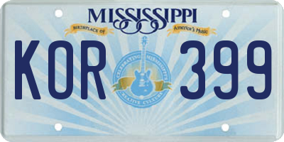 MS license plate KOR399