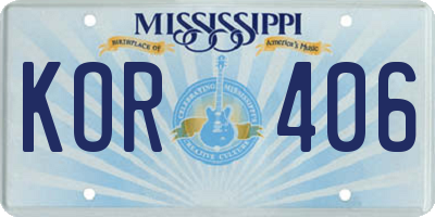 MS license plate KOR406