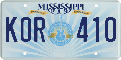 MS license plate KOR410