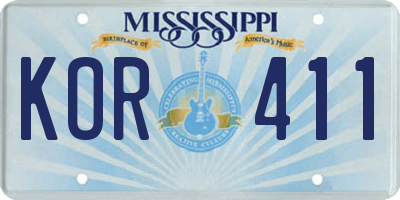MS license plate KOR411