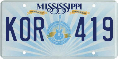 MS license plate KOR419
