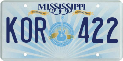 MS license plate KOR422