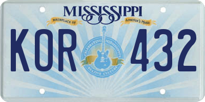 MS license plate KOR432
