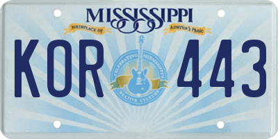 MS license plate KOR443