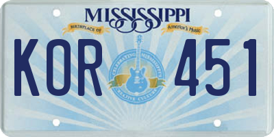 MS license plate KOR451