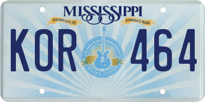 MS license plate KOR464