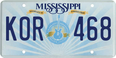 MS license plate KOR468