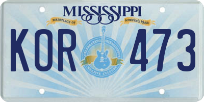 MS license plate KOR473