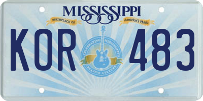 MS license plate KOR483