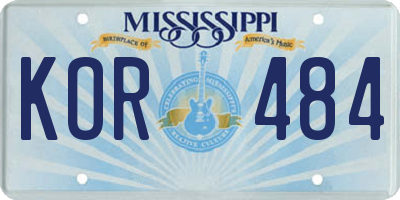 MS license plate KOR484
