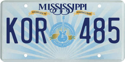 MS license plate KOR485