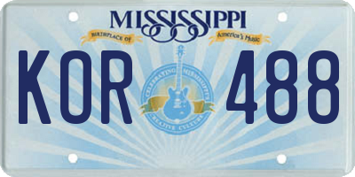MS license plate KOR488
