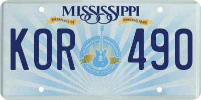MS license plate KOR490