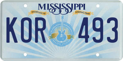 MS license plate KOR493