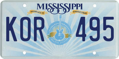 MS license plate KOR495