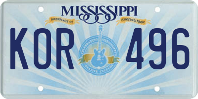 MS license plate KOR496
