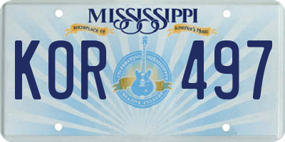 MS license plate KOR497