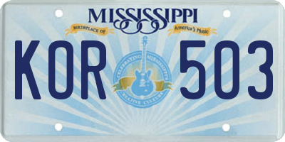 MS license plate KOR503