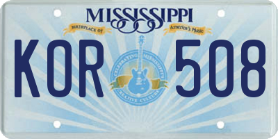 MS license plate KOR508