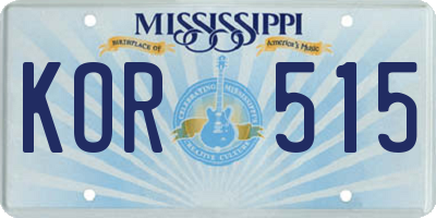 MS license plate KOR515
