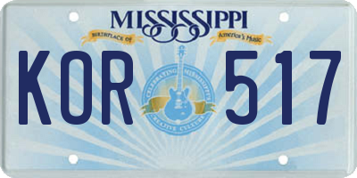 MS license plate KOR517