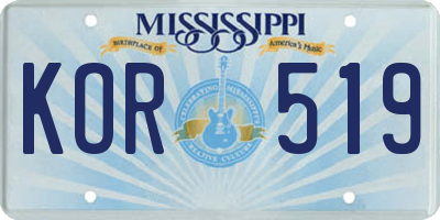 MS license plate KOR519