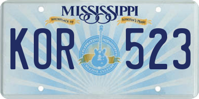MS license plate KOR523